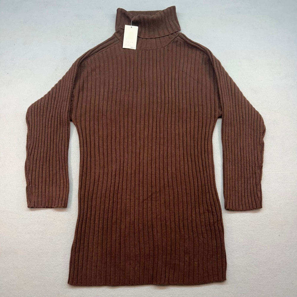 NWT A New Day Brown Ribbed Turtleneck Sweater Dress Longline Tunic Women M